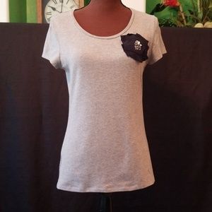 Ann Taylor Gray Shirt with Flower Jewel